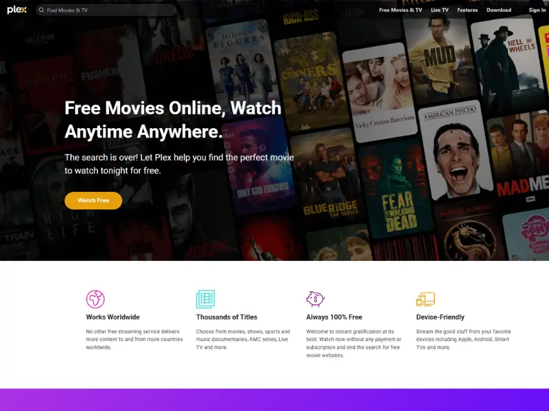 Plex mostrando biblioteca de mídia para teste IPTV grátis